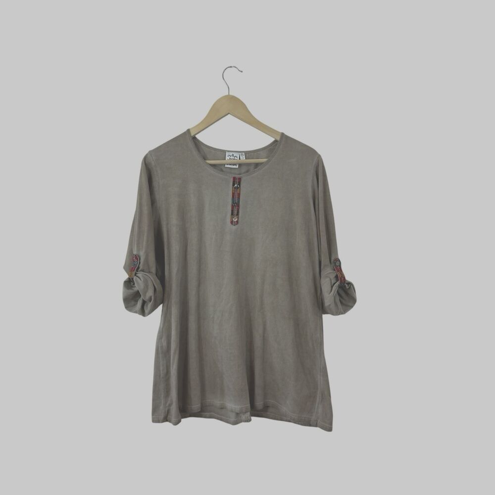 Parsley Sage X-Large Brown Tunic Cotton Top 3/4 Sleeve Womens Pullover READ